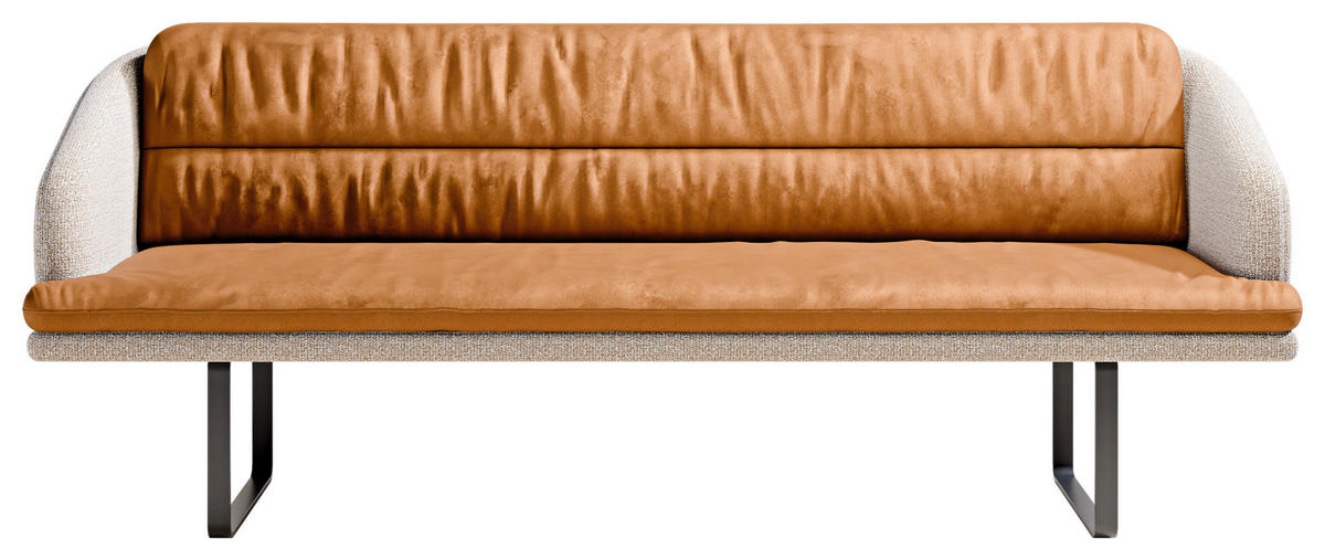 SITZBANK 255/89/68 cm Velours, Flachgewebe Beige, Rostfarben Metall  - Rostfarben/Beige, Design, Textil/Metall (255/89/68cm) - Dieter Knoll