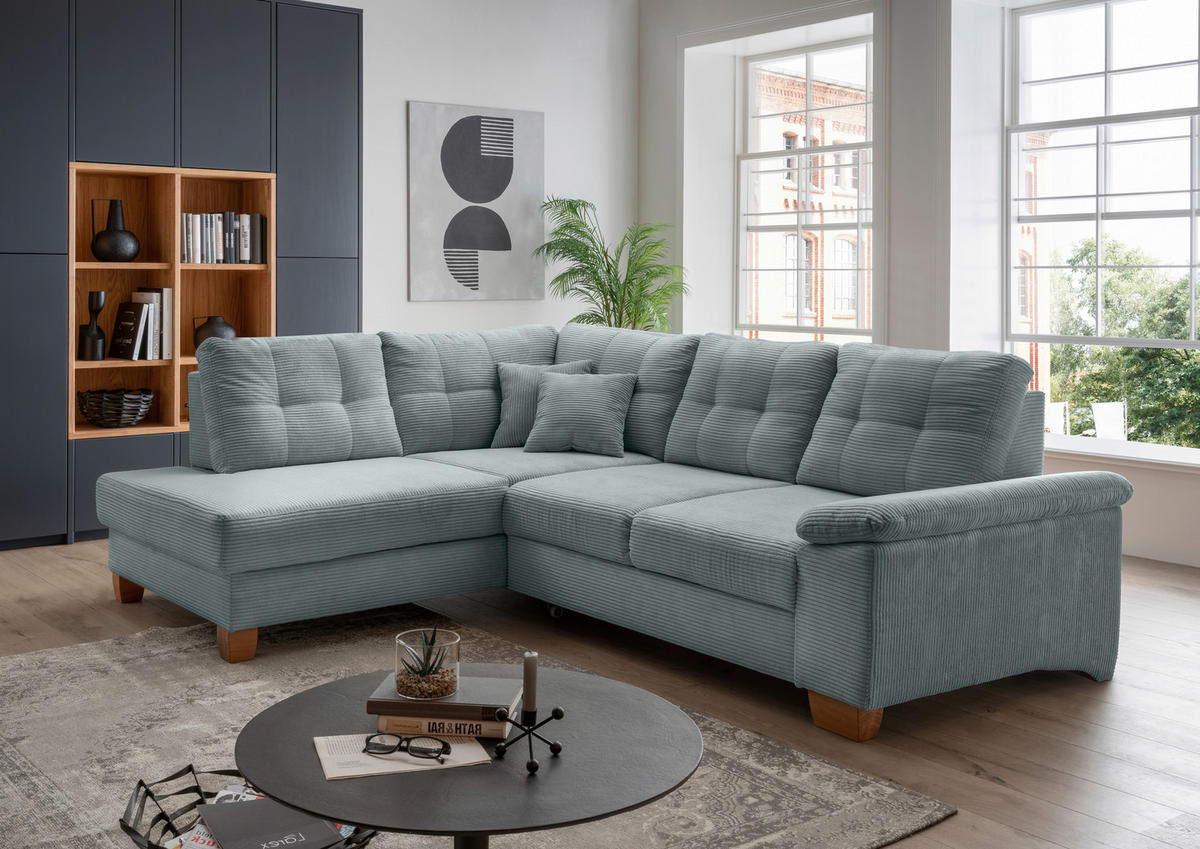 ECKSOFA in Cord Hellblau  - Naturfarben/Hellblau, Modern, Holz/Textil (206/274cm) - Livetastic