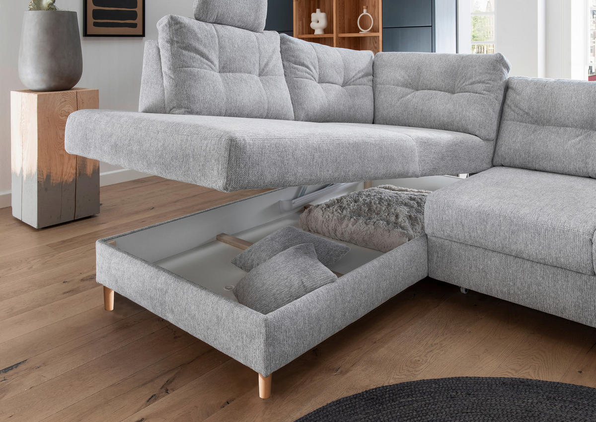 ECKSOFA Silberfarben Chenille  - Silberfarben/Naturfarben, MODERN, Holz/Textil (206/264cm) - Livetastic