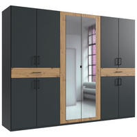 DREHTÜRENSCHRANK  in Graphitfarben, Eiche Artisan  - Schwarz/Graphitfarben, KONVENTIONELL, Glas/Holzwerkstoff (270/208/58cm) - Carryhome