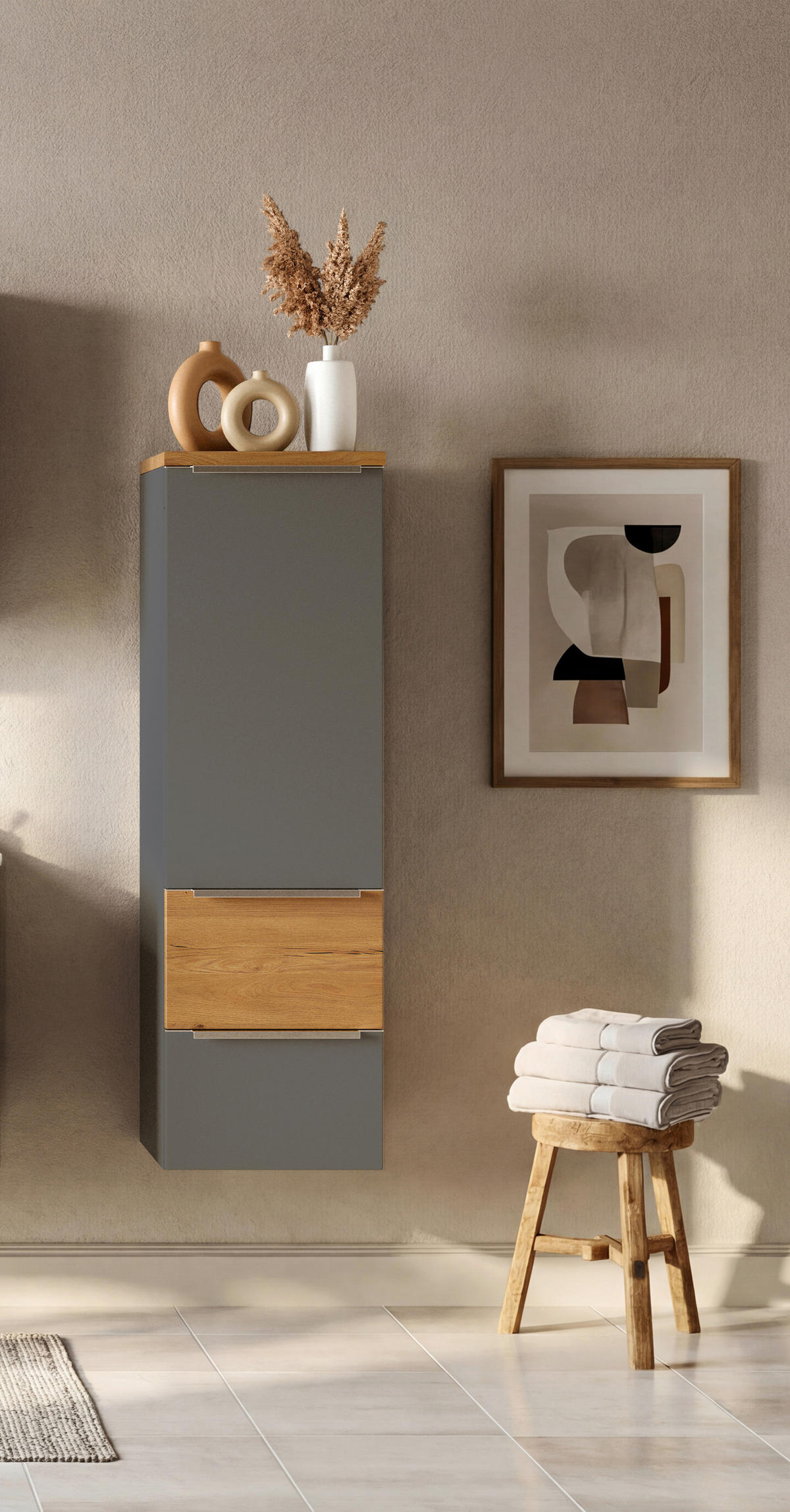MIDISCHRANK 40/130/35 cm  - Wildeiche/Edelstahlfarben, Trend, Holzwerkstoff/Metall (40/130/35cm) - Held
