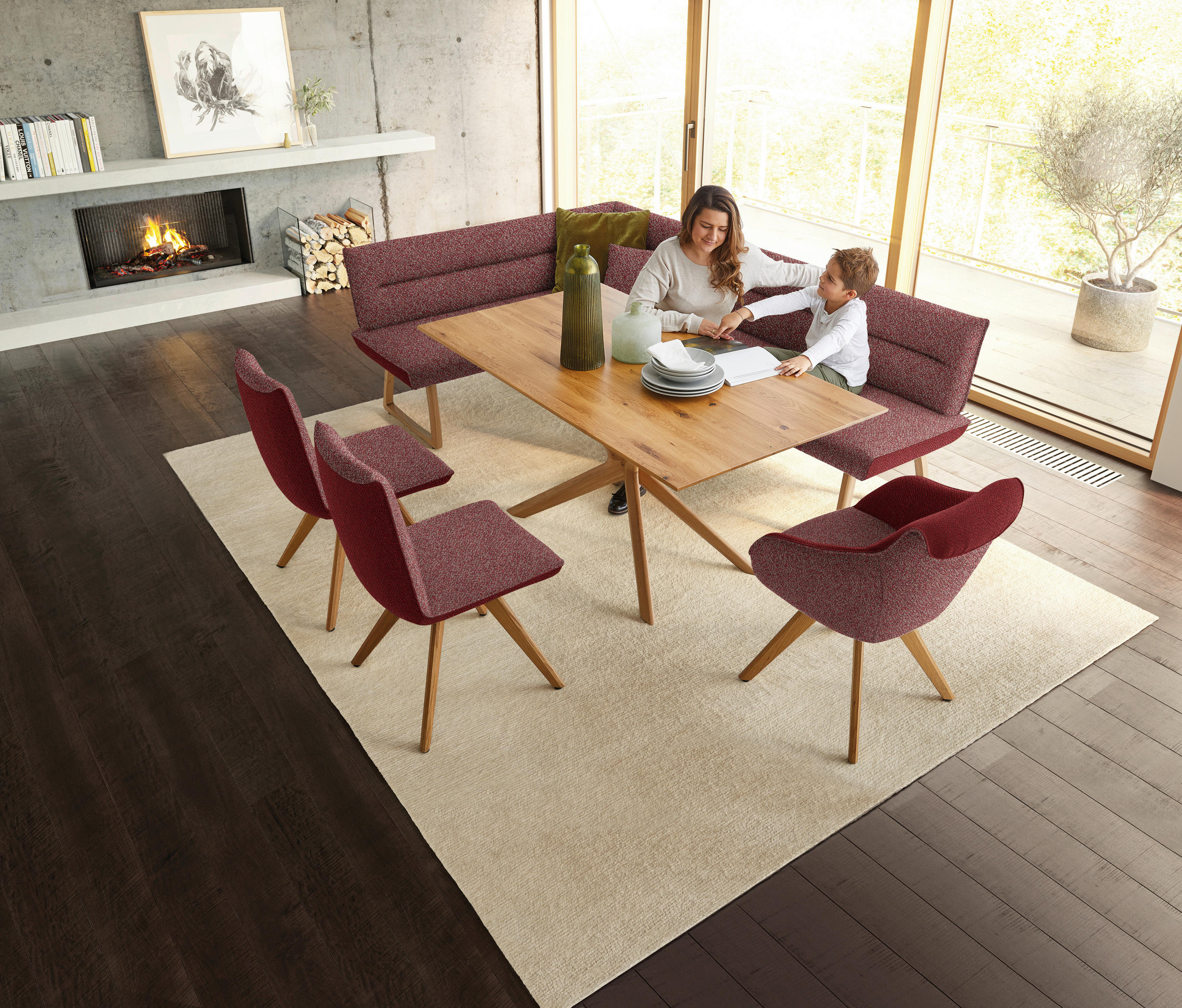 STUHL in Holz, Textil Rot  - Eichefarben/Rot, Design, Holz/Textil (48/91/63cm) - Koinor