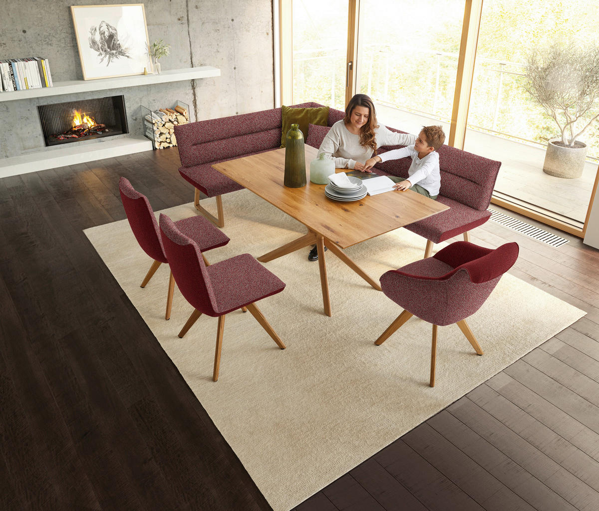 STUHL  in Flachgewebe  - Eichefarben/Rot, Design, Holz/Textil (48/91/63cm) - Koinor