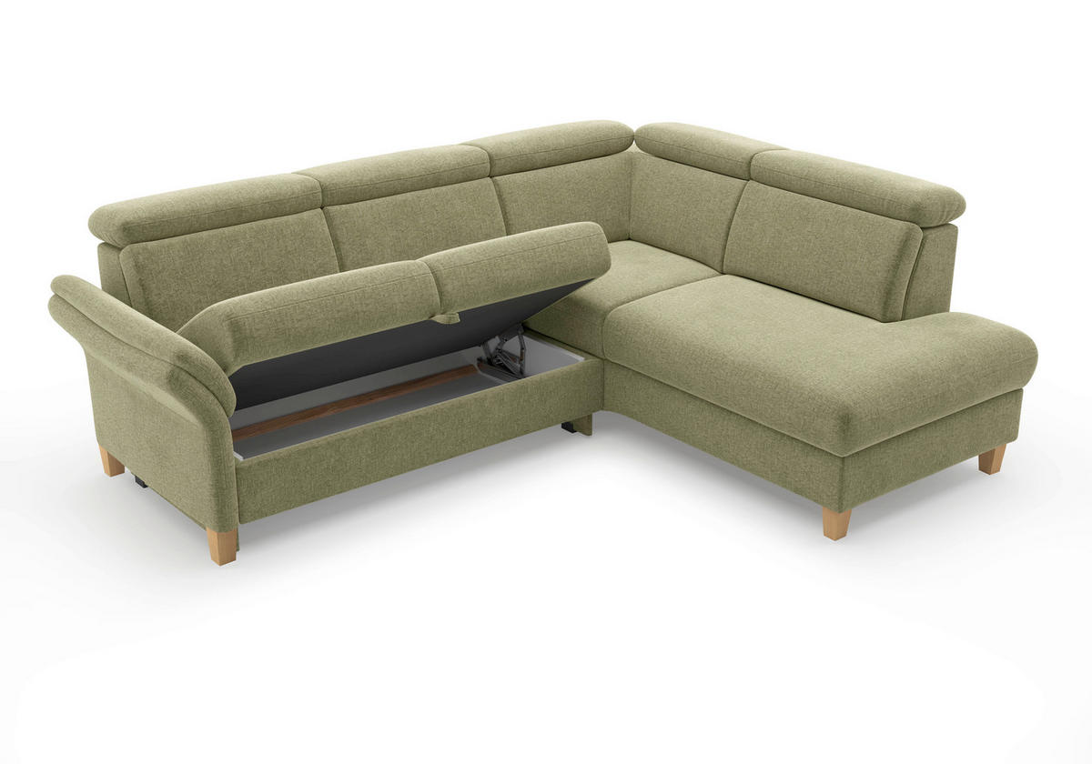 ECKSOFA GLENDALE E Hellgrün Flachgewebe  - Eichefarben/Hellgrün, KONVENTIONELL, Holz/Textil (247/193cm) - Sit & More