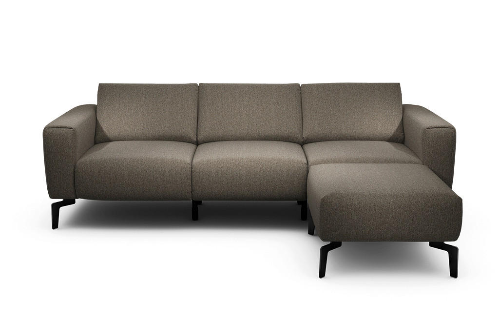 Dreisitzer inkl. Hocker Chenille Braun  - Schwarz/Braun, Design, Textil/Metall (250/86/86-94cm) - SENSOO