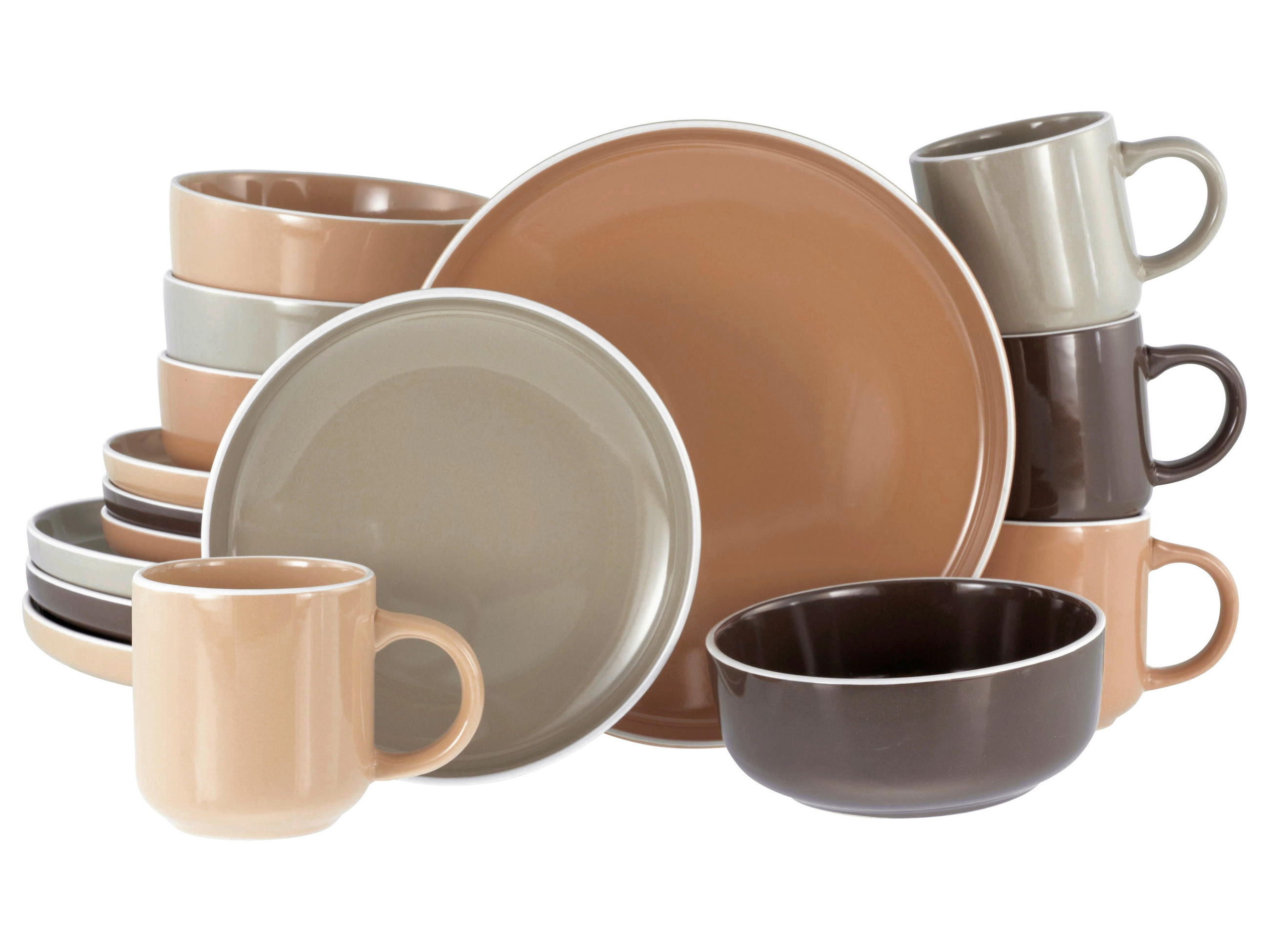 KOMBISERVICE Beige, Hellbraun, Mokka, Karamell Nordic Mocha Mousse 16-teilig 4 Personen  - Hellbraun/Beige, Basics, Keramik - Creatable