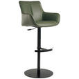 BARHOCKER Echtleder Grün, Schwarz Eisen Lederauswahl, Sitzfläche 360° drehbar, automatische Rückholfunktion  - Schwarz/Grün, Design, Leder/Metall (54/92-112/55cm) - Novel