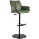 BARHOCKER Echtleder Grün, Schwarz Eisen Lederauswahl, Sitzfläche 360° drehbar, automatische Rückholfunktion  - Schwarz/Grün, Design, Leder/Metall (54/92-112/55cm) - Novel