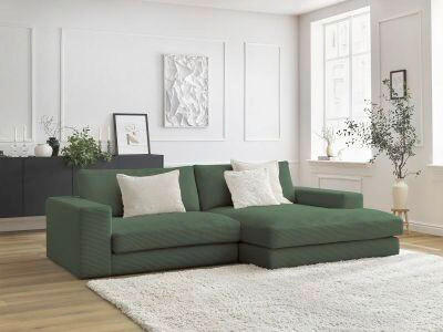 ECKSOFA  LEONARD Dunkelgrün Cord  - Dunkelgrün/Schwarz, MODERN, Kunststoff/Textil (274/159cm)
