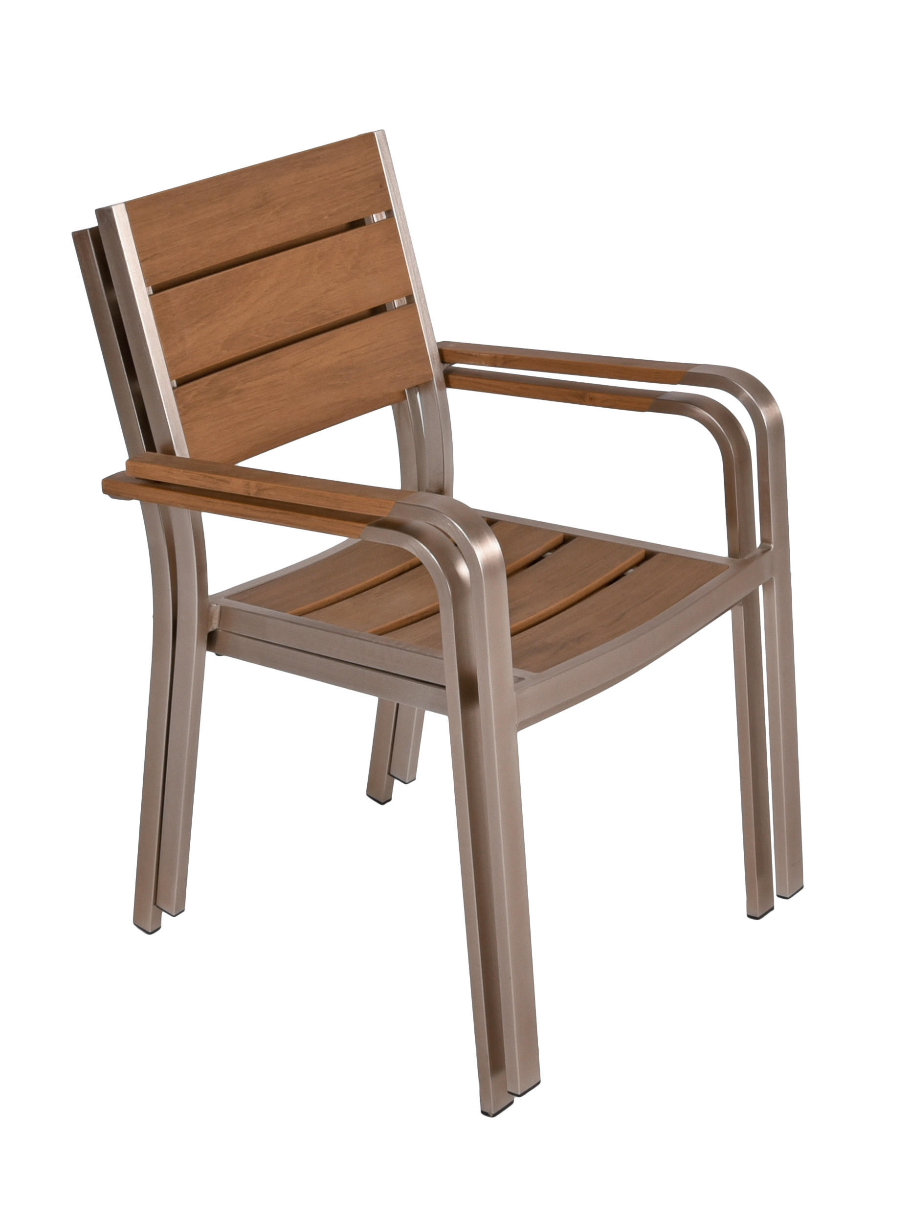 GARTENSTUHL-SET Aluminium Champagner, Teakfarben  - Champagner/Teakfarben, Basics, Kunststoff/Metall (55/85/60cm) - Gardenson