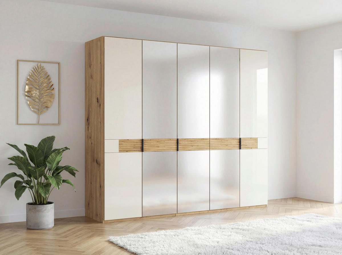 DREHTÜRENSCHRANK 250/216/58 cm,  in Eichefarben, Champagner, 5 Tür(en)  - Schieferfarben/Champagner, Design, Glas/Holz (250/216/58cm) - Musterring