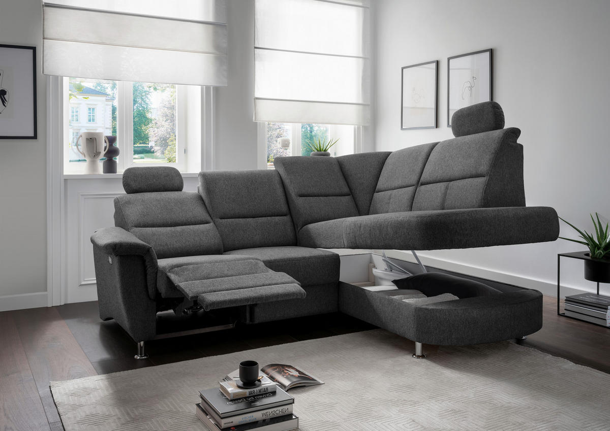 ECKSOFA in Chenille Anthrazit  - Chromfarben/Anthrazit, Konventionell, Textil/Metall (231/184cm) - Livetastic