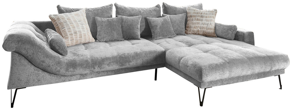 ECKSOFA GARDA in Chenille Silberfarben  310/192 cm  - Silberfarben/Schwarz, KONVENTIONELL, Textil/Metall (310/192cm) - Livetastic