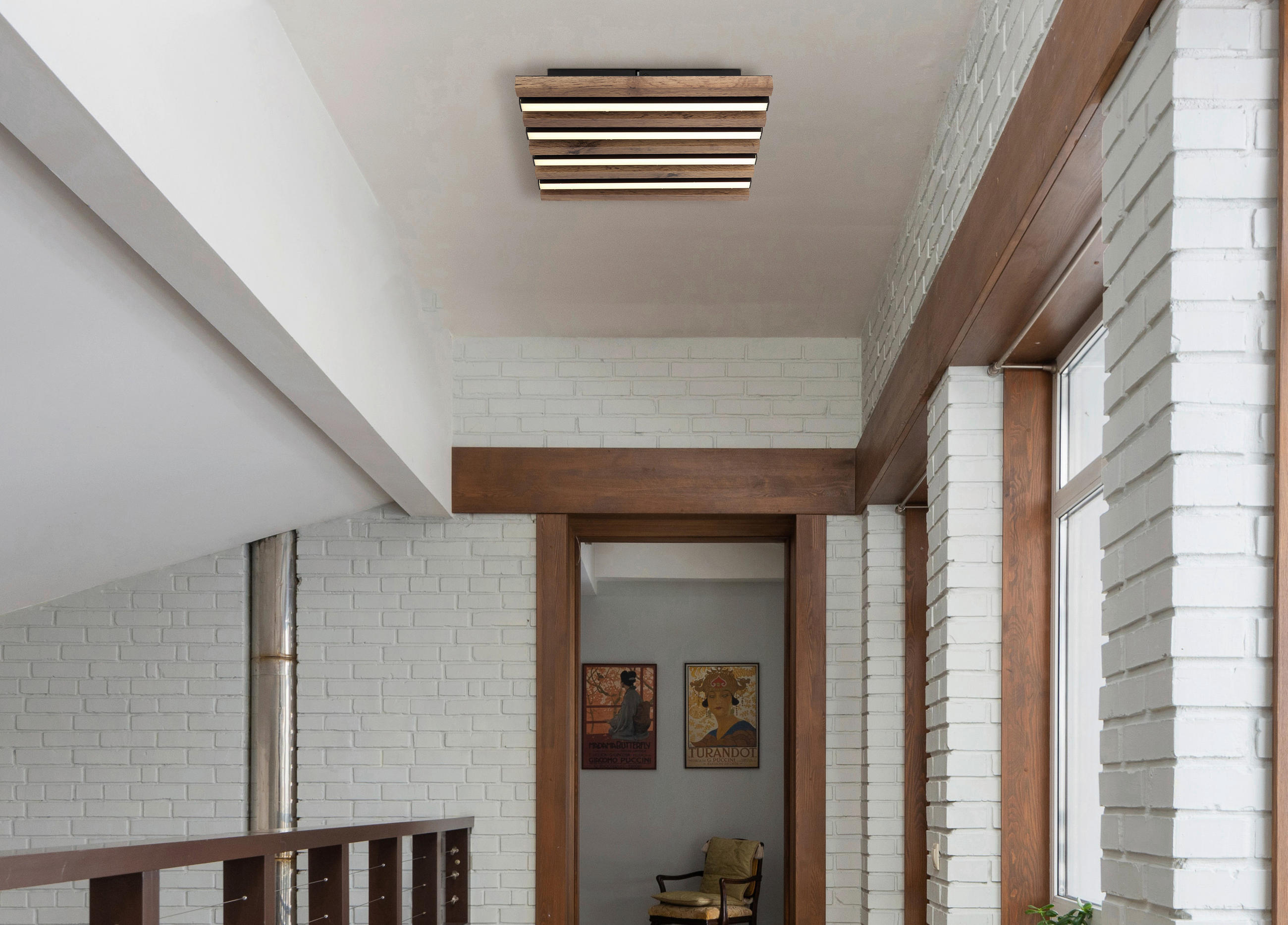 LED-DECKENLEUCHTE    30/30/5 cm  - Weiss/Dunkelbraun, Natur, Holzwerkstoff/Kunststoff (30/30/5cm) - Globo