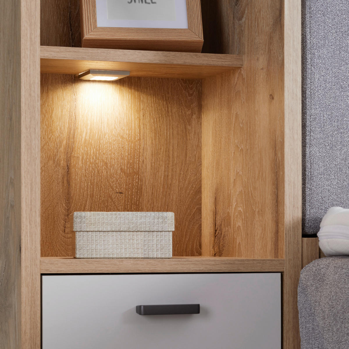 POSTELJA BOXSPRING 180 cm   x 200 cm  , leseni material barve hrasta, svetlo siva  - barve hrasta/barve grafita, Trendi, umetna masa/tekstil (180/200cm) - Xora
