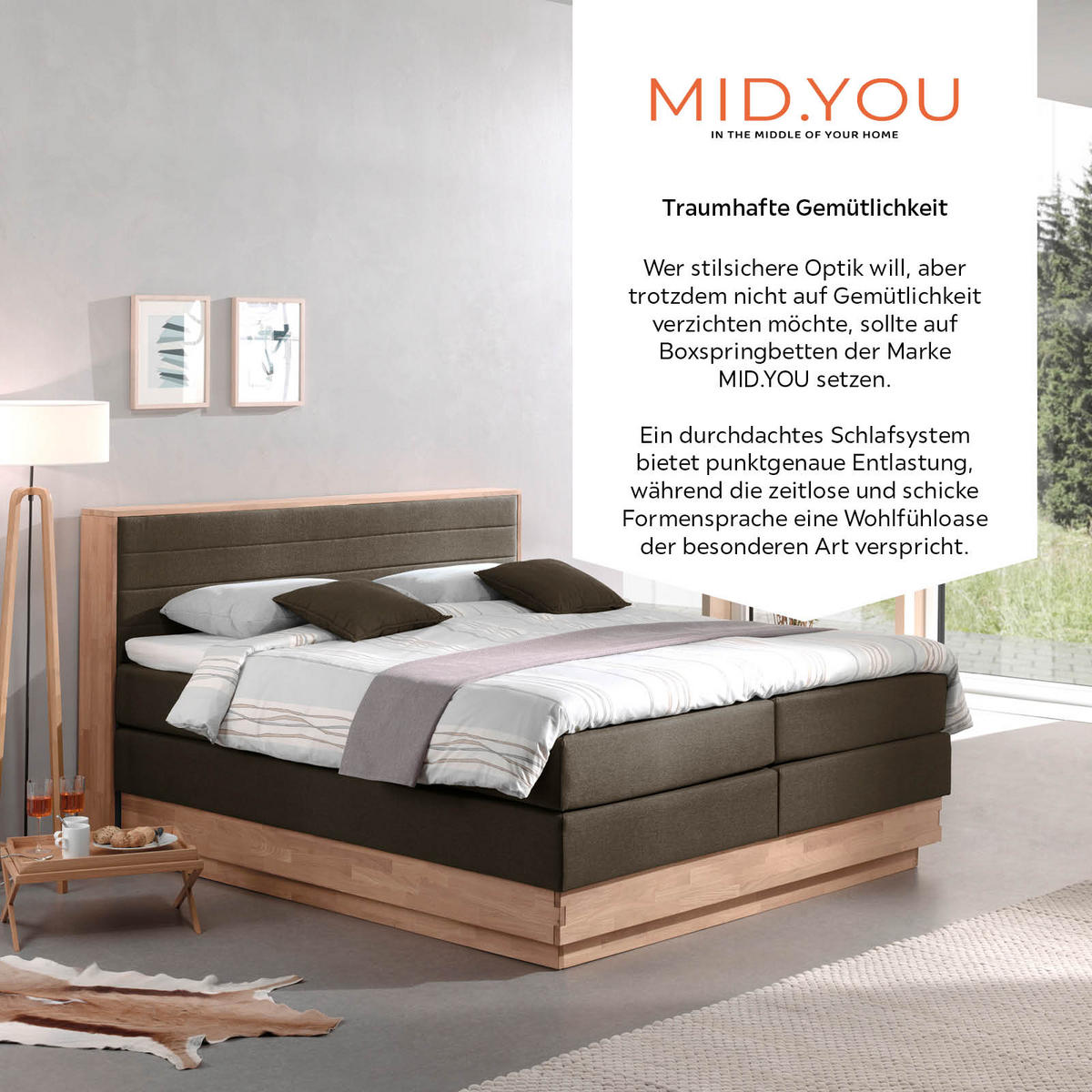 BOXSPRINGBETT 160/200 cm  in Braun, Eichefarben  - Eichefarben/Schwarz, MODERN, Holz/Kunststoff (160/200cm) - MID.YOU