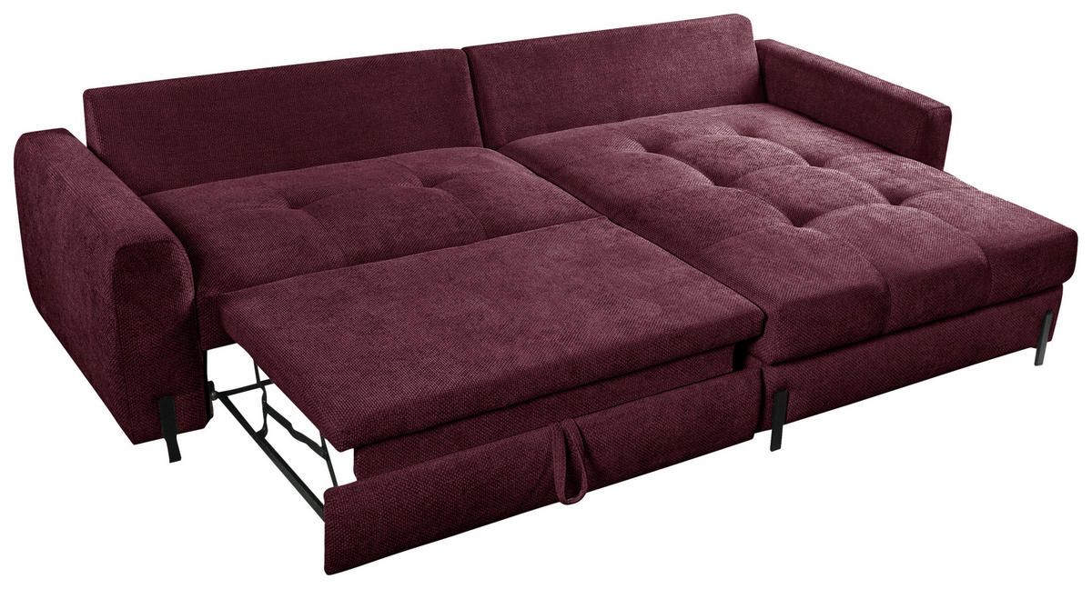 ECKSOFA in Struktur Bordeaux  - Bordeaux/Schwarz, Design, Textil/Metall (265/162cm) - MID.YOU