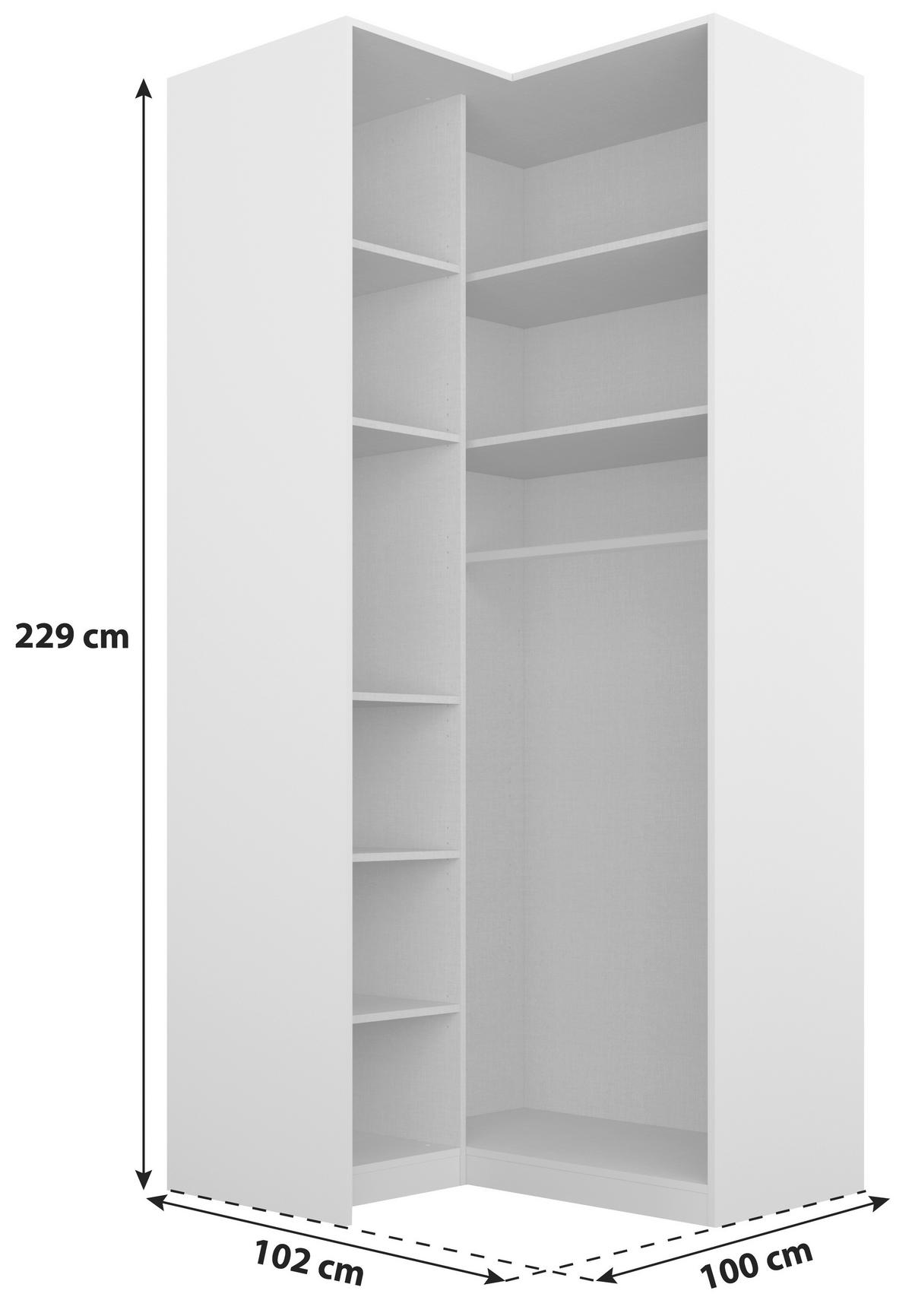 ECKKLEIDERSCHRANK 100/229/102 cm  - Silberfarben/Hellgrau, Modern, Holzwerkstoff (100/229/102cm) - Rauch Möbel