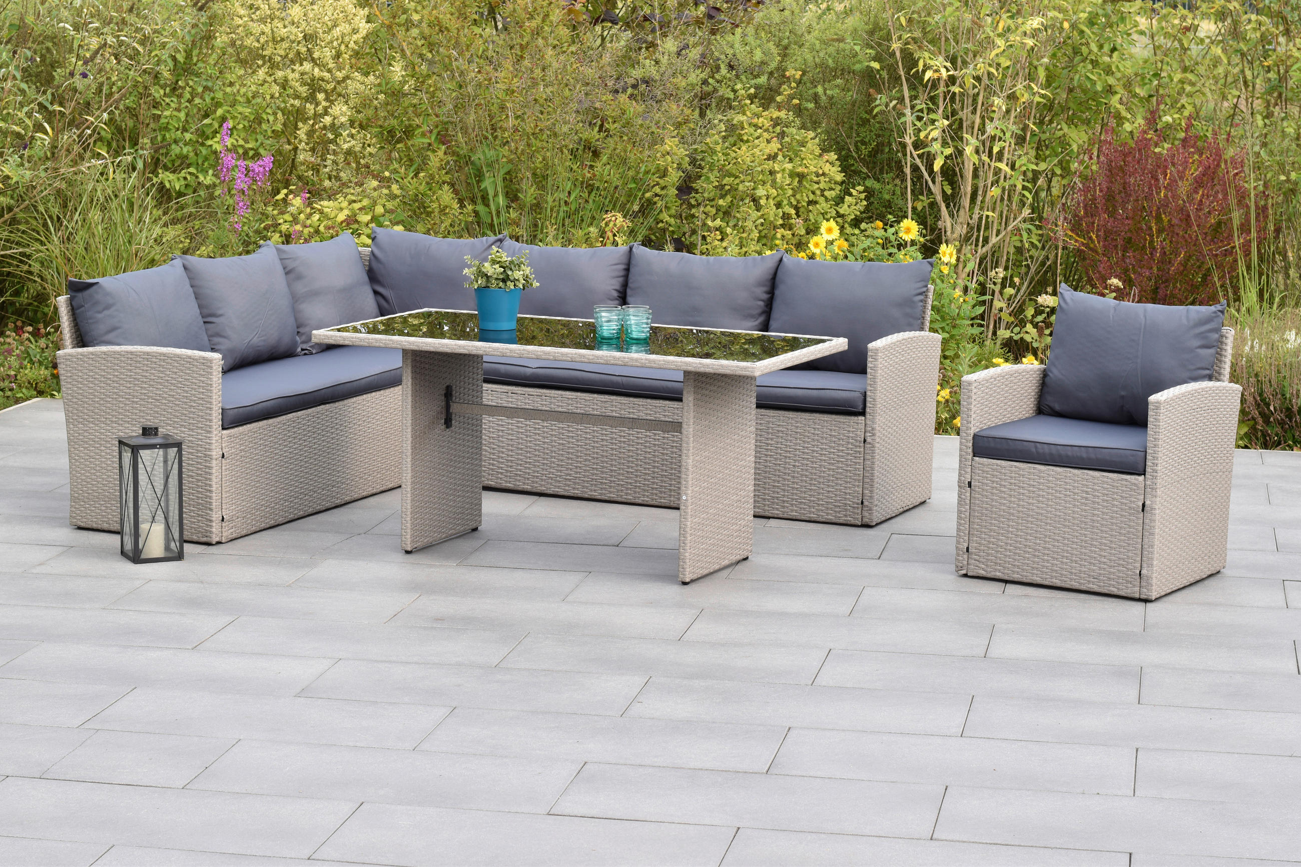 GARTENSET 15-teilig  - Grau, MODERN, Kunststoff/Textil - Gardenson