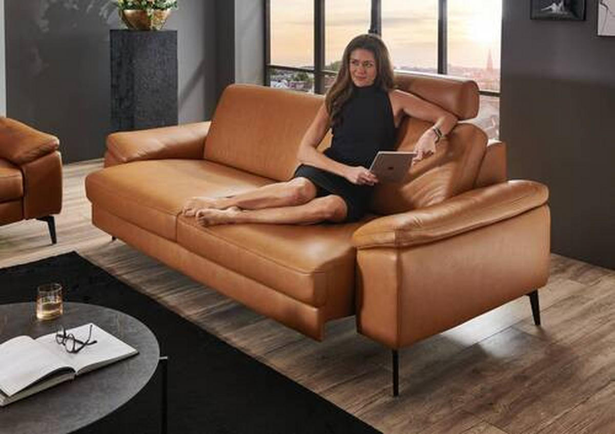 3-SITZER-SOFA in Echtleder Cognac  - Cognac/Schwarz, Design, Leder/Metall (224/88/100cm) - Valdera