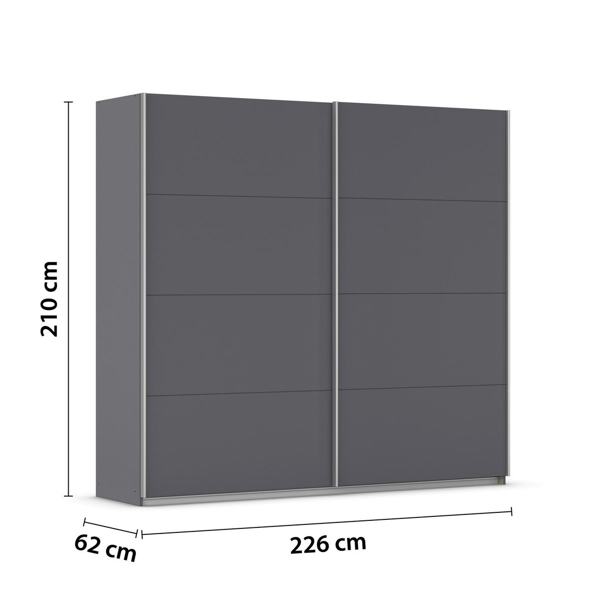 SCHWEBETÜRENSCHRANK 226/210/62 cm,  in Grau, 2 Tür(en)  - Alufarben/Grau, KONVENTIONELL, Holzwerkstoff/Kunststoff (226/210/62cm) - home24