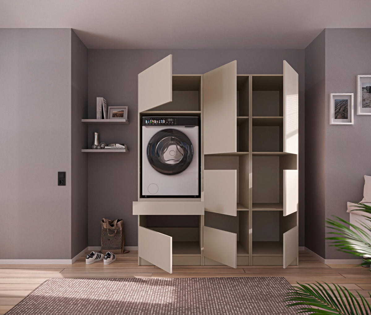WASCHMASCHINENSCHRANK  68/200/68 cm  - Kaschmir/Schwarz, Design, Holzwerkstoff/Metall (68/200/68cm) - Milino