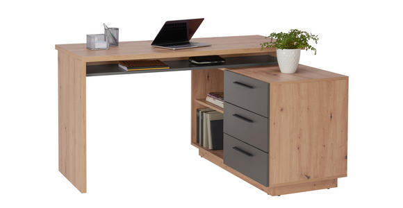 SCHREIBTISCHKOMBINATION Anthrazit, Eiche Artisan - Anthrazit/Eiche Artisan, KONVENTIONELL, Holzwerkstoff (138/105/75cm) - Xora