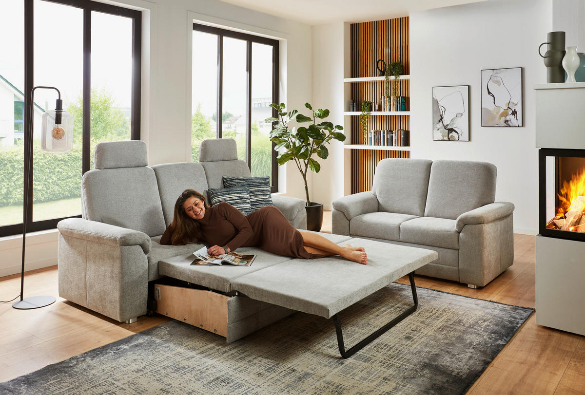 3-SITZER-SOFA Chenille Hellgrau  - Hellgrau/Alufarben, Konventionell, Textil/Metall (208/96/89cm) - Beldomo Comfort