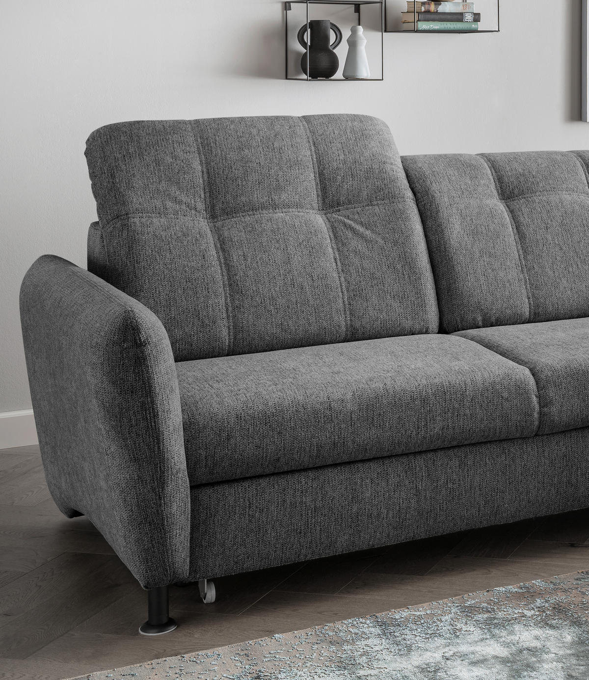 ECKSOFA in Chenille Anthrazit  - Anthrazit/Schwarz, Modern, Textil/Metall (267/184cm) - Livetastic