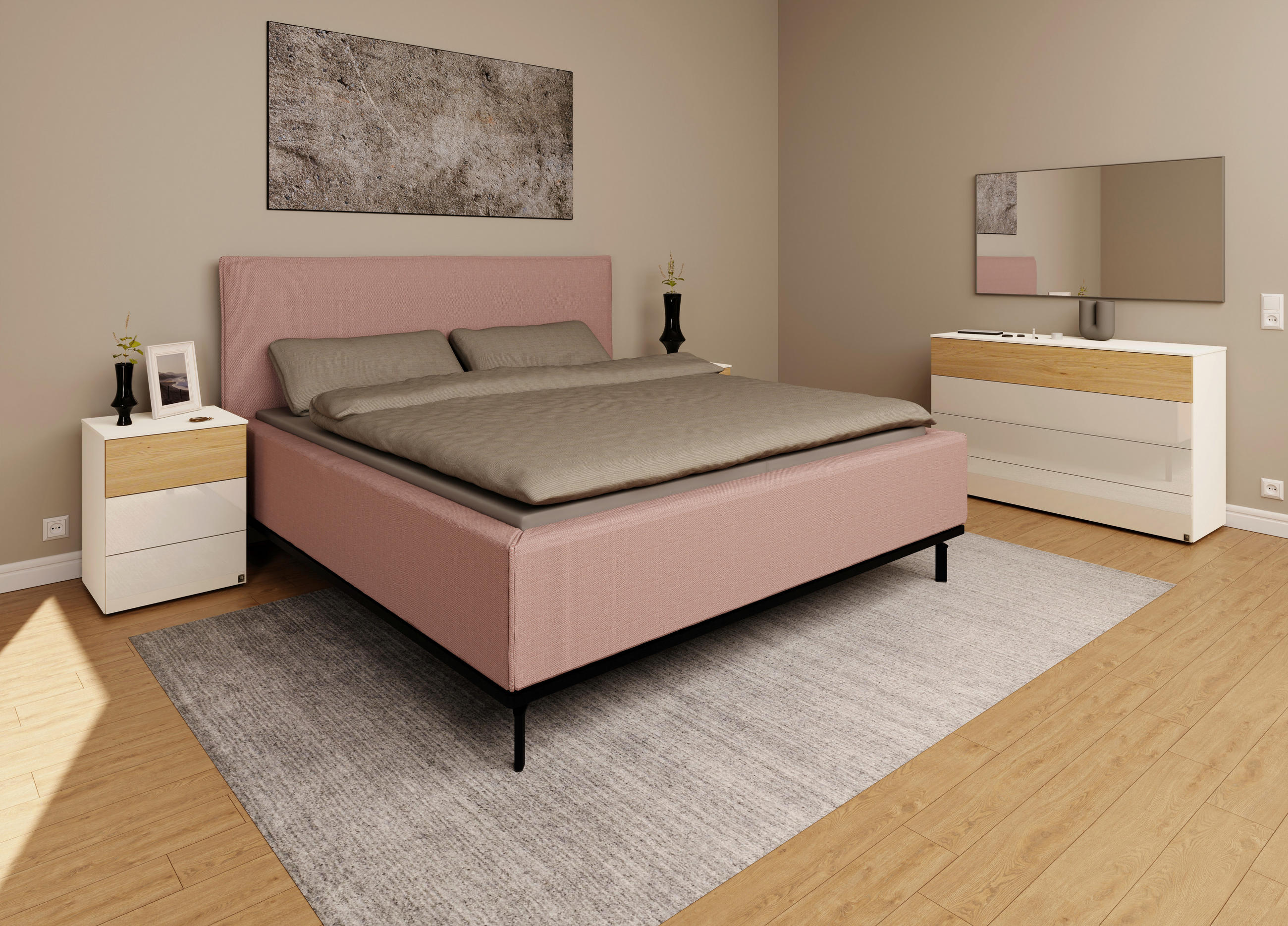 POLSTERBETT Matratze, Lattenrost, Bettkasten 180/200 cm  in Altrosa  - Graphitfarben/Altrosa, Design, Holz/Textil (180/200cm) - Musterring