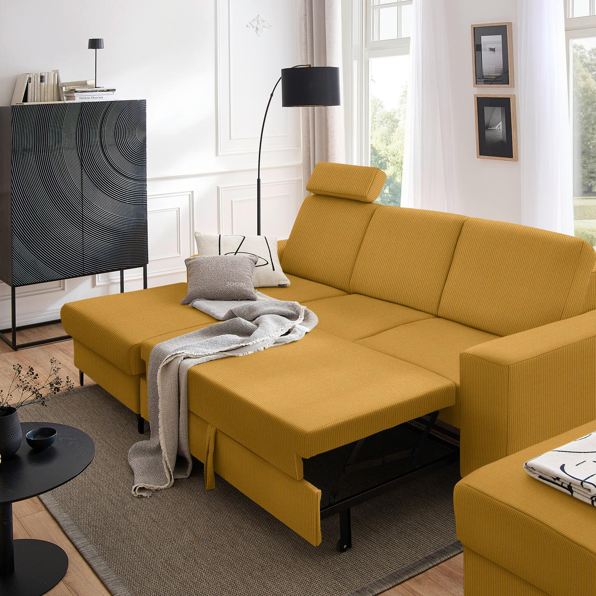ECKSOFA in Cord Currygelb  - Currygelb/Schwarz, Konventionell, Textil/Metall (167/247cm) - Stylife