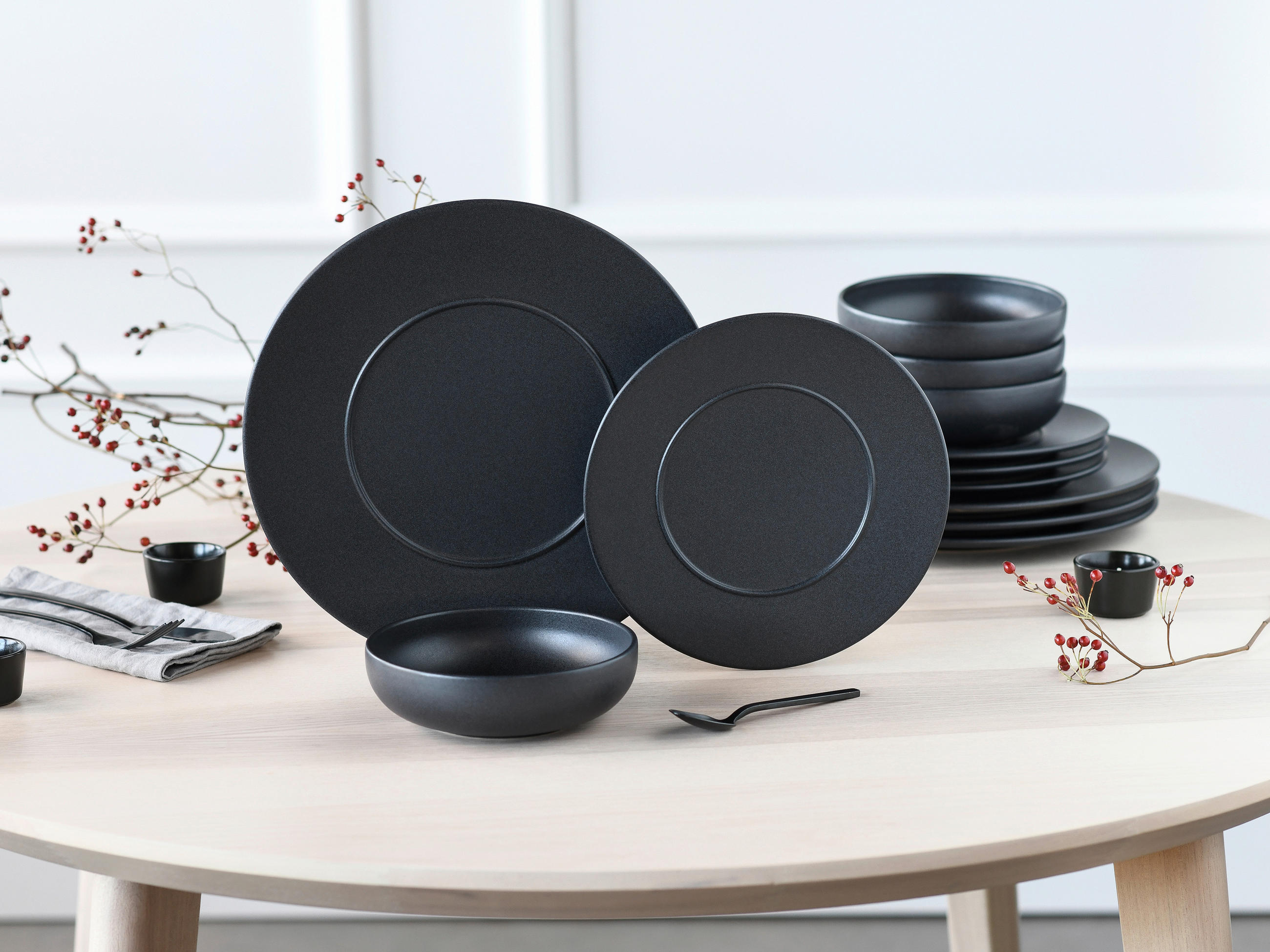 TAFELSERVICE Schwarz Unico Schwarz 12-teilig  - Schwarz, Basics, Keramik - Creatable