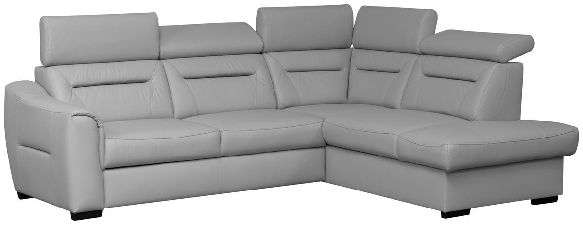 ECKSOFA  in Lederlook Echtleder Platinfarben  - Platinfarben/Wengefarben, Design, Leder/Holz (260/212cm) - Celina Home