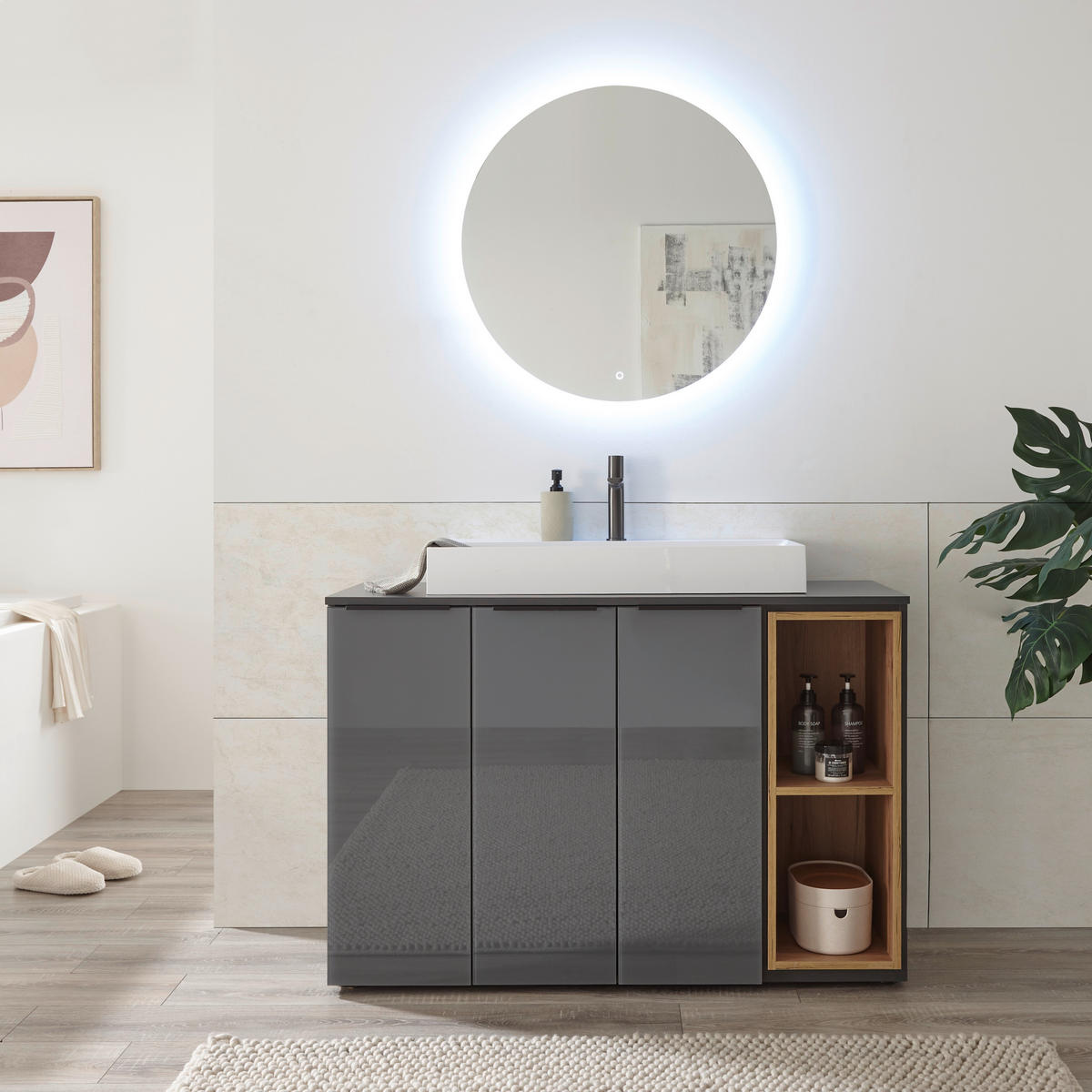 MOSDÓ ALATTI SZEKRÉNY 120/81,5/47 cm  - tölgyfa színű/fekete, Design, műanyag/faalapú anyag (120/81,5/47cm) - home24