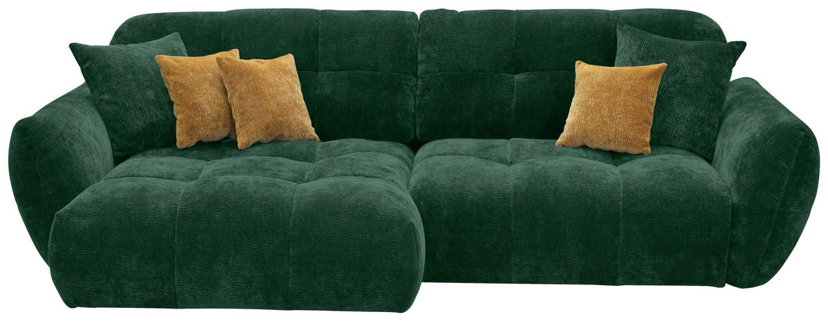 ECKSOFA NIVO Dunkelgrün Chenille Rücken echt  - Dunkelgrün/Schwarz, MODERN, Kunststoff/Textil (175/312cm) - Livetastic
