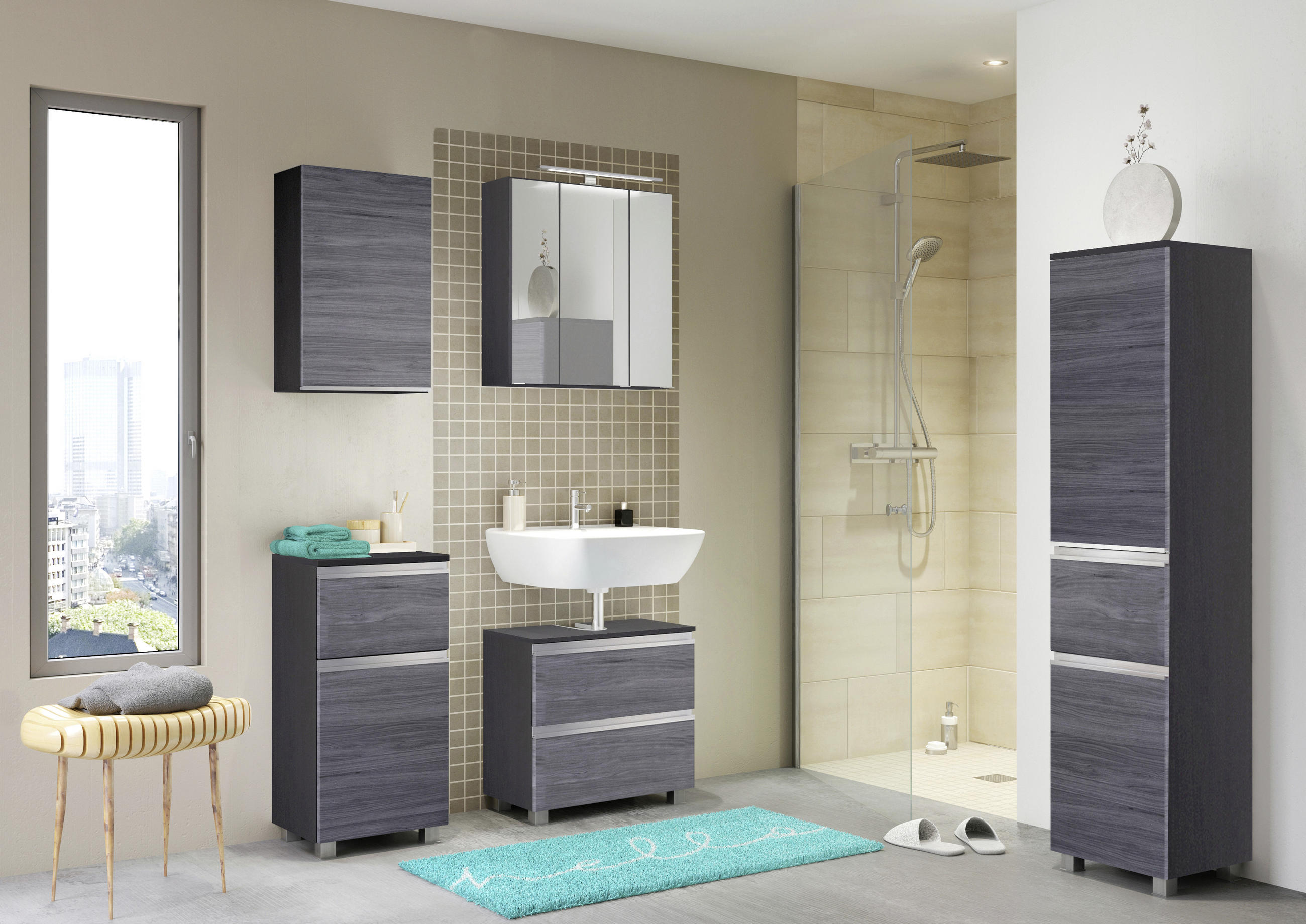HOCHSCHRANK - Silberfarben/Alufarben, Basics, Holzwerkstoff/Kunststoff (40/154/35cm) - MID.YOU
