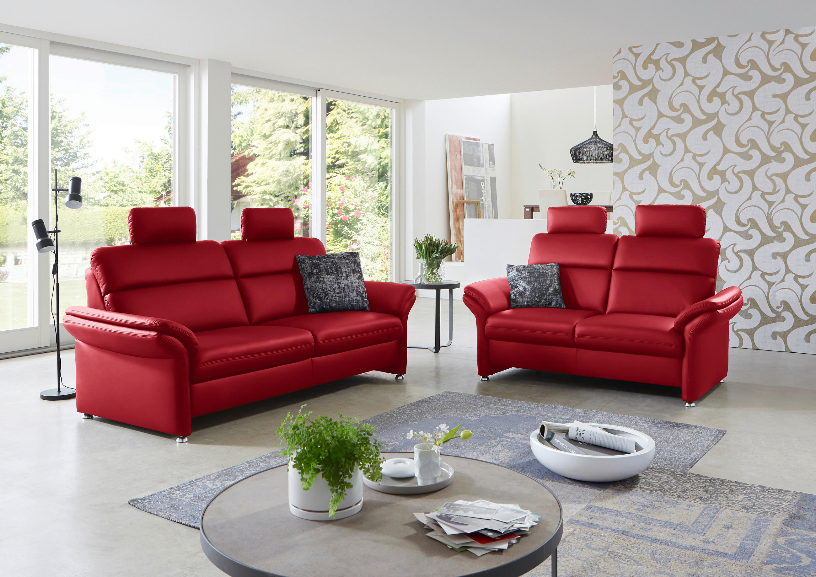 3-SITZER-SOFA in Echtleder Rot  - Rot/Alufarben, Konventionell, Leder/Metall (228/96/92cm) - Beldomo Premium