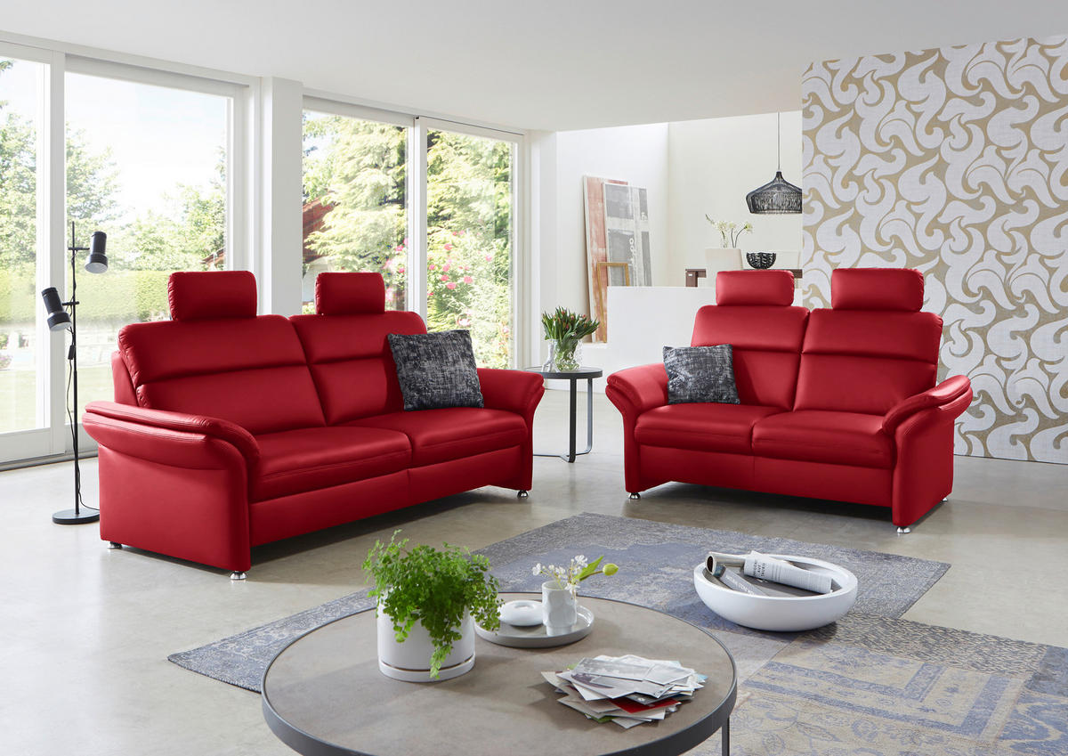 3-SITZER-SOFA in Echtleder Rot  - Rot/Alufarben, Konventionell, Leder/Metall (228/96/92cm) - Beldomo Premium