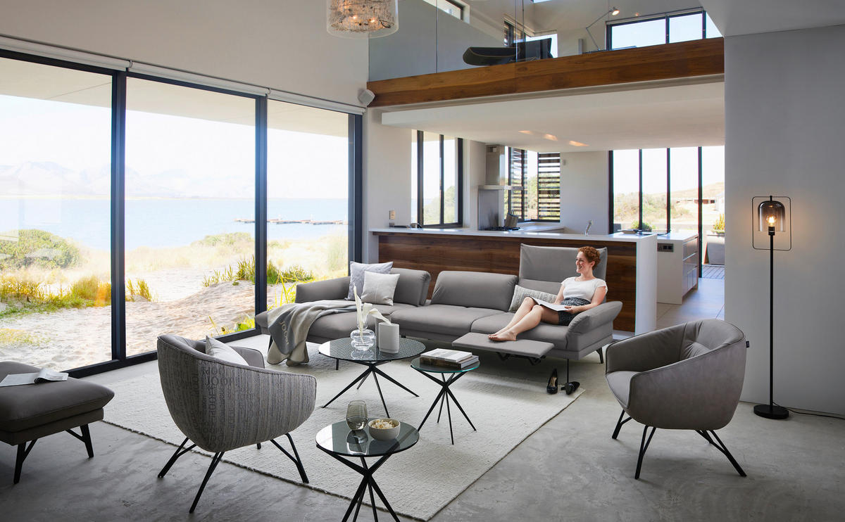 ECKSOFA in Echtleder Hellgrau  173/308 cm  - Anthrazit/Hellgrau, Design, Leder/Metall (173/308cm) - Joop!