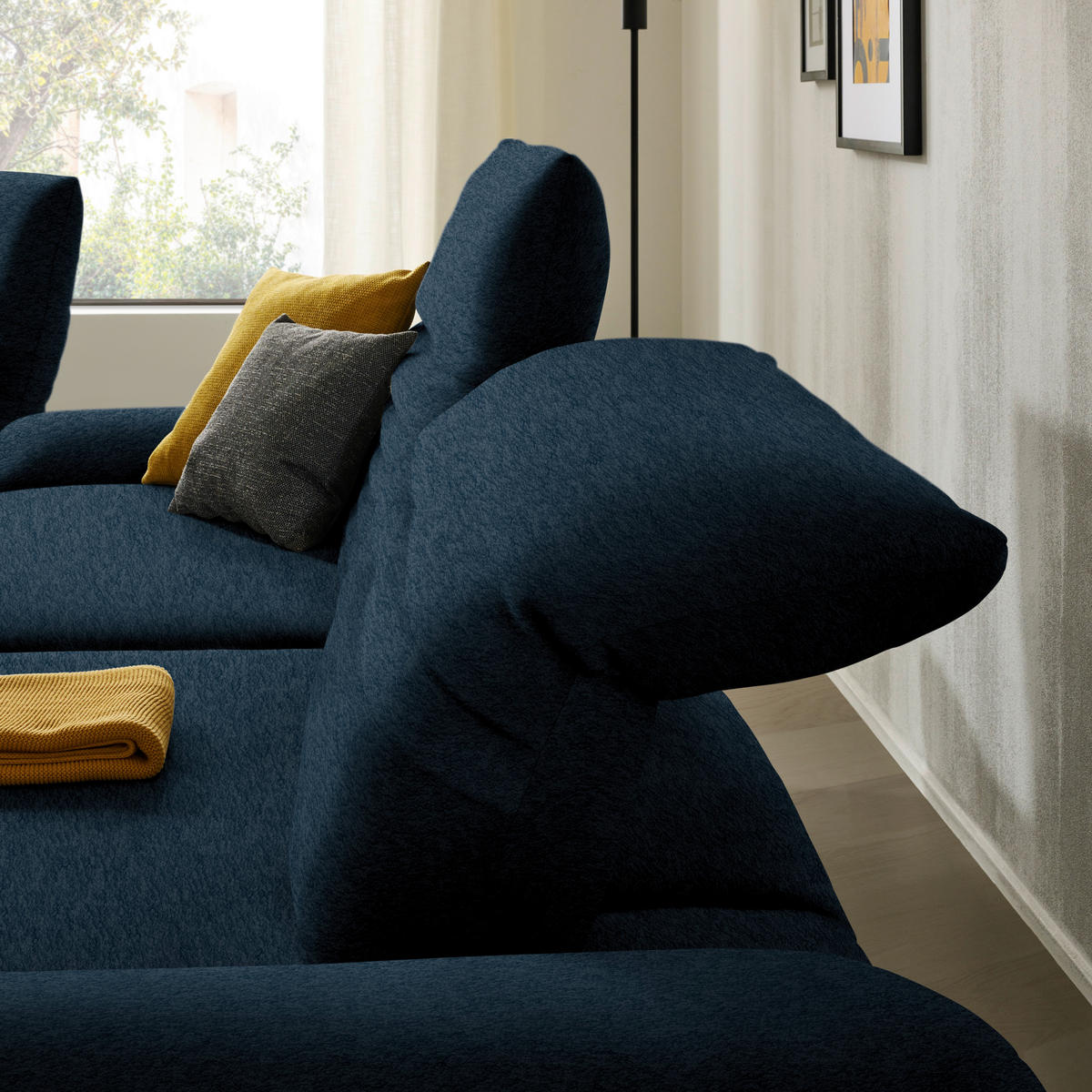 ECKSOFA  in Teddystoff Dunkelblau  280/170-195 cm  - Schwarz/Dunkelblau, Design, Textil/Metall (280/170-195cm) - Dieter Knoll