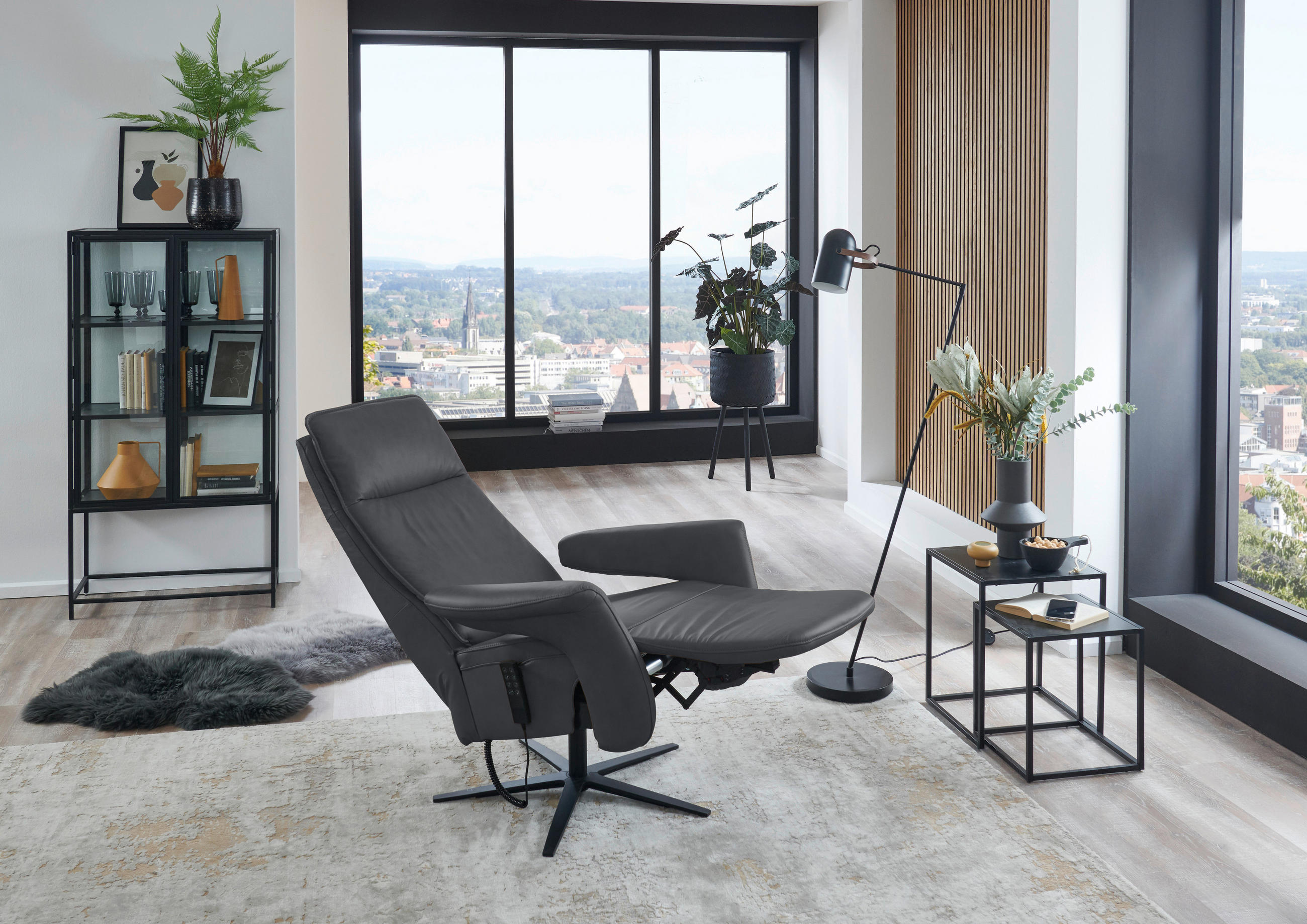 RELAXSESSEL in Leder Anthrazit  - Anthrazit/Schwarz, Design, Leder/Metall (83/123/87cm) - Valdera