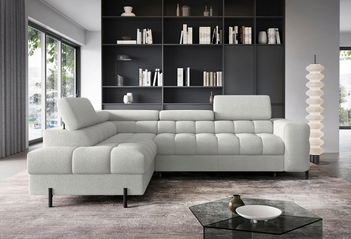 ECKSOFA FERUCCE in Teddystoff Grau  200/276 cm  - Schwarz/Grau, Design, Textil/Metall (200/276cm) - MID.YOU