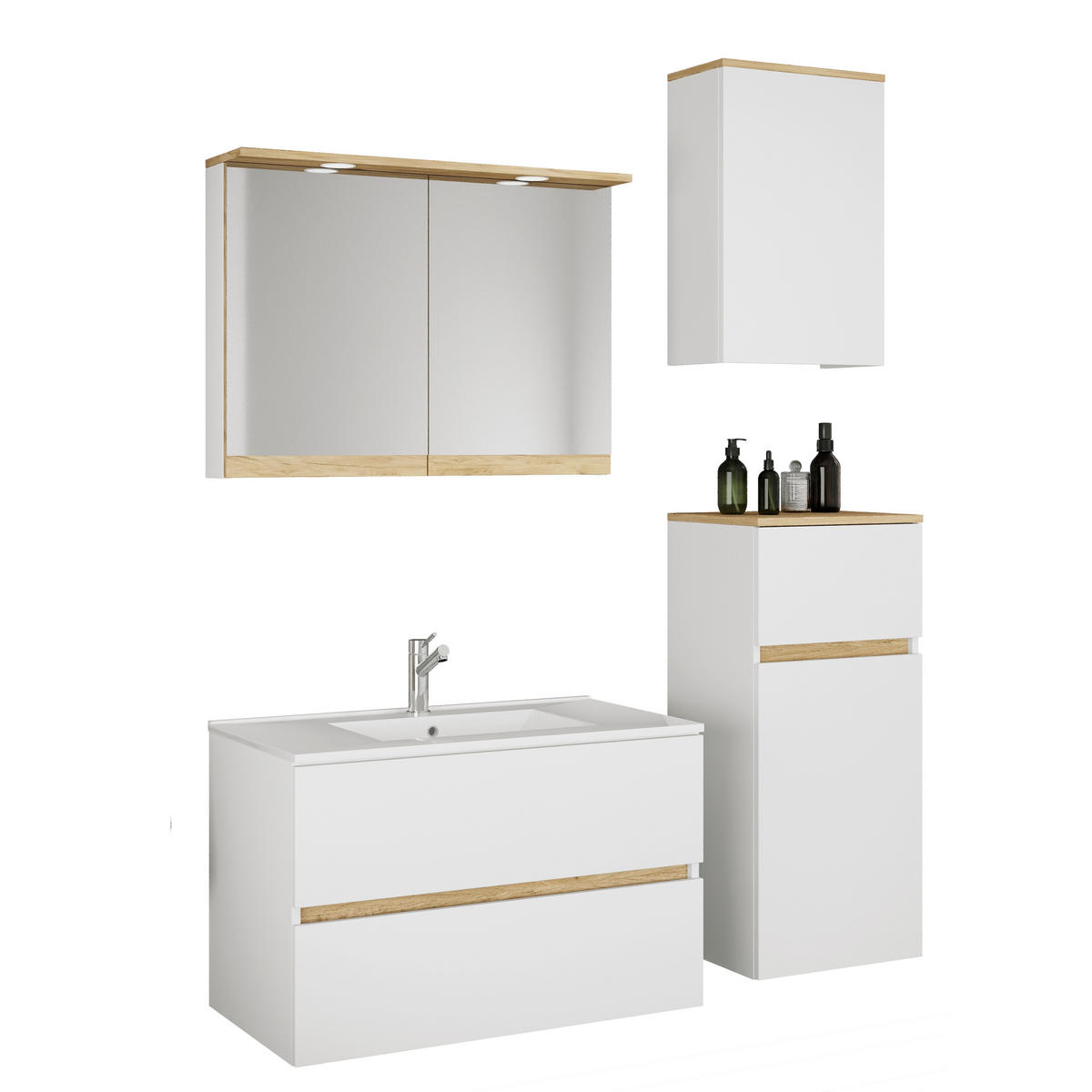 BADEZIMMER 5-teilig  in 121 cm  - Honigeiche/Weiß, Trend, Keramik/Holzwerkstoff (121cm) - MID.YOU