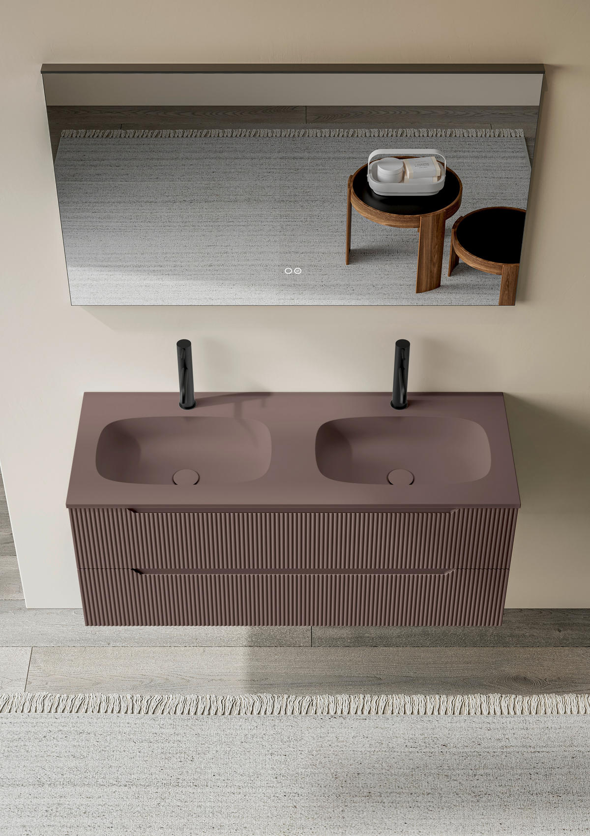 BADEZIMMER 3-teilig 120 cm  - Weiss/Weinrot, Konventionell, Holzwerkstoff/Stein (120cm) - Belluti