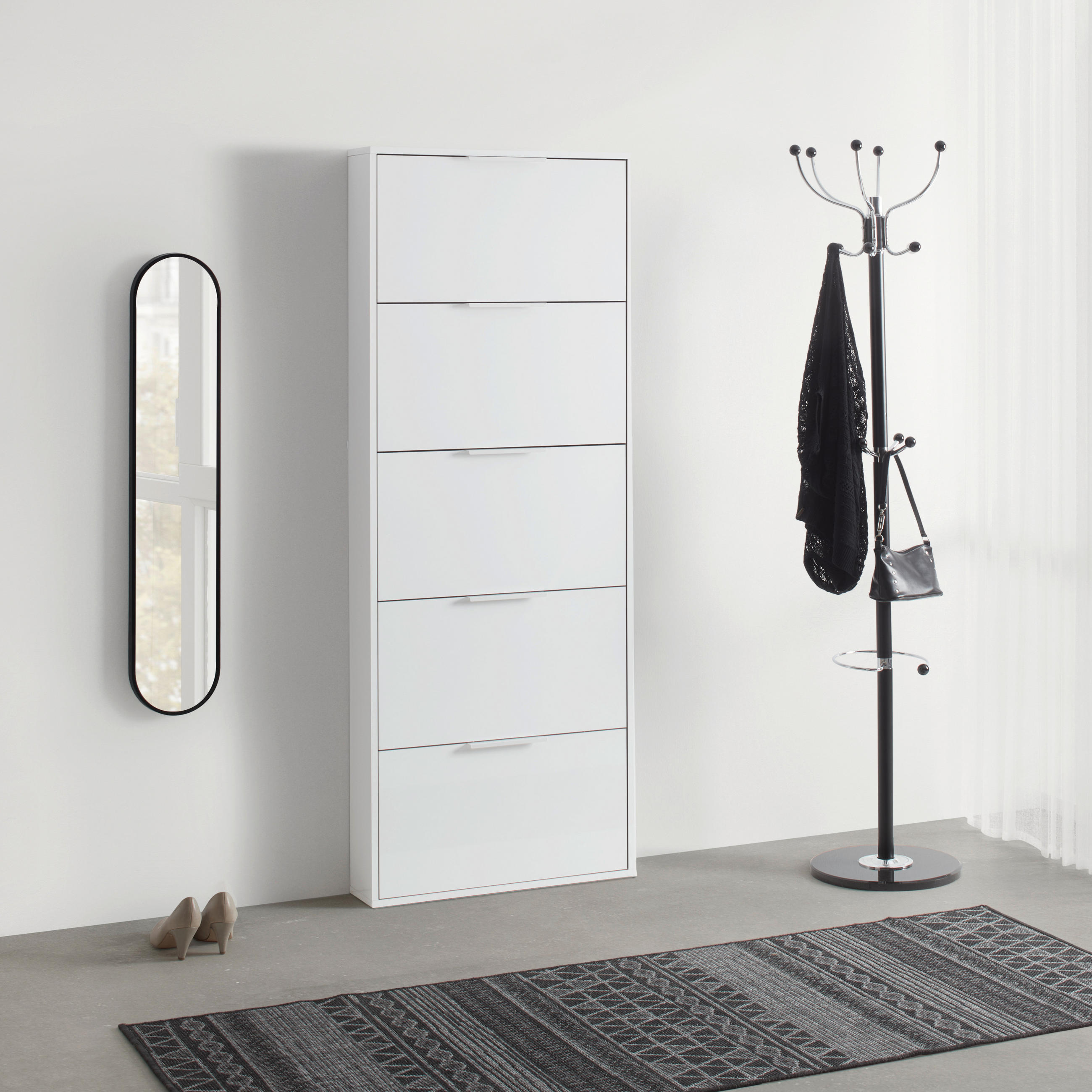 ORMARIĆ ZA OBUĆU bijela visoki sjaj drvni materijal - bijela/bijela visoki sjaj, Design, drvni materijal (65/173,5/15cm) - Carryhome