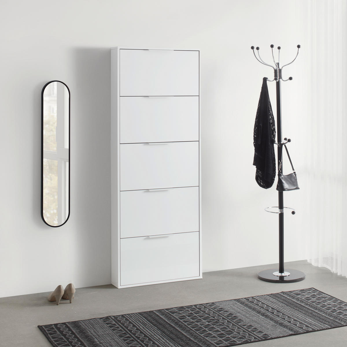 OMARA Z LOPUTAMI ZA ČEVLJE bela, visoki sijaj - bela/visoki sijaj, Design, leseni material (65/173,5/15cm) - Carryhome