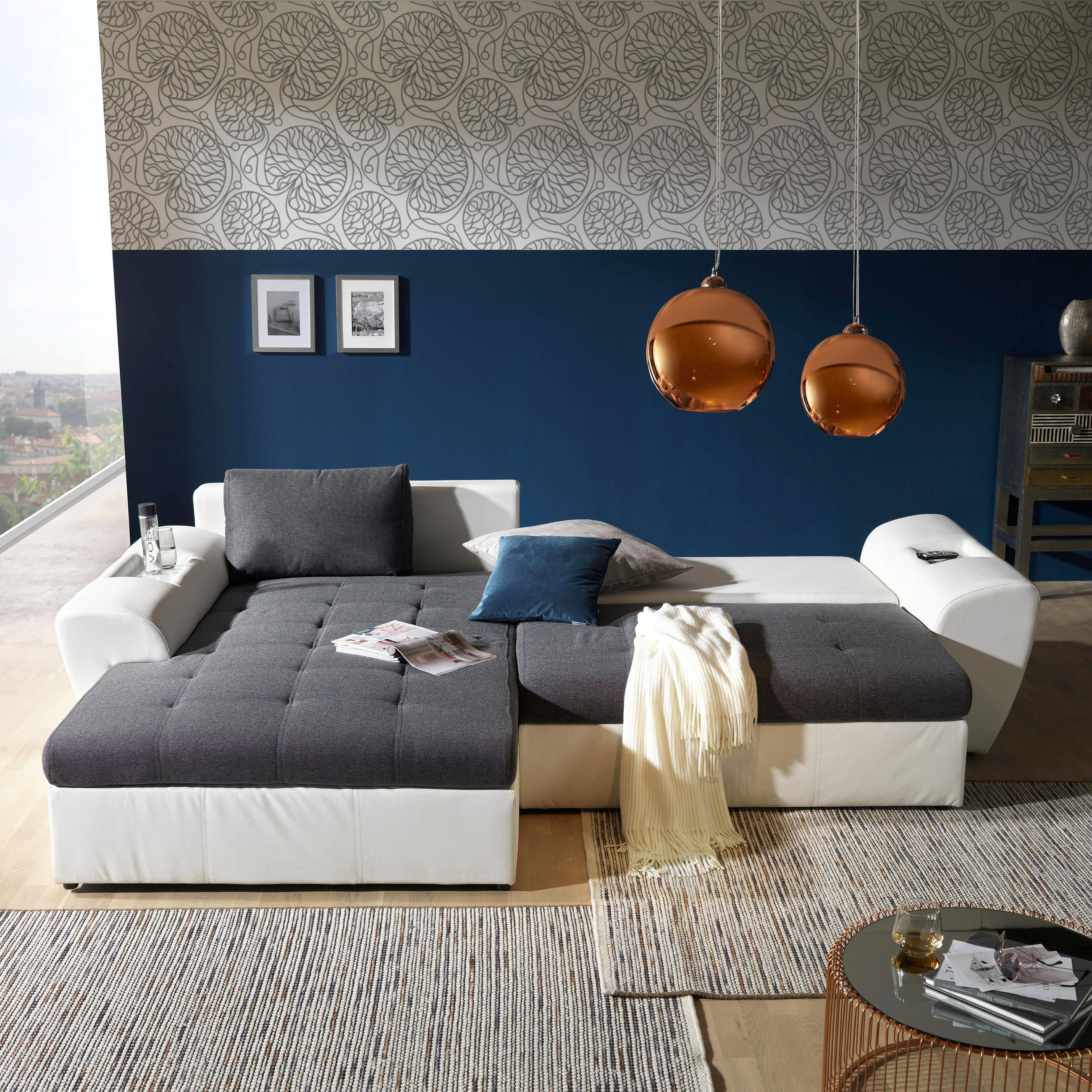 WOHNLANDSCHAFT in Anthrazit, Weiß Textil - Anthrazit/Schwarz, Design, Kunststoff/Textil (204/290cm) - CARRYHOME