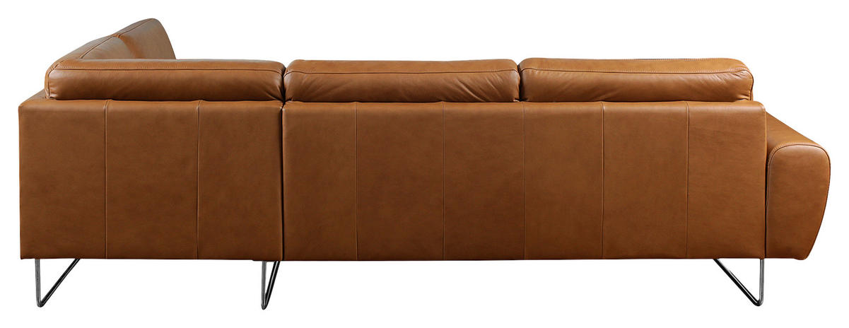 ECKSOFA in Echtleder Cognac  273/250 cm  - Chromfarben/Cognac, Design, Leder/Metall (273/250cm) - Livetastic