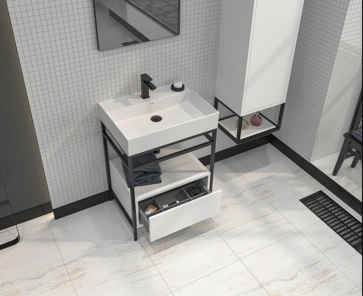 BADEZIMMER 3-teilig  in  - Schwarz/Weiß, Design, Glas/Keramik (60/170/47cm) - Welnova