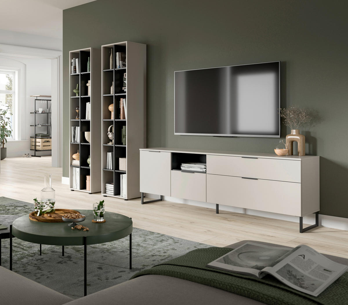 WOHNWAND 3-teilig  in Kaschmir  305/192/41 cm  - Kaschmir/Schwarz, Design, Holzwerkstoff/Kunststoff (305/192/41cm) - Livetastic